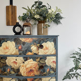 Vintage Bow Fronted Chest Of Drawers Painted Blues and Floral