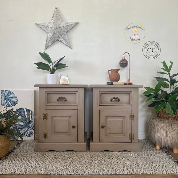 Pair of Matching Bedside Tables / Cupboards painted neutral