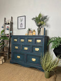 Vintage Industrial Apothecary Style Merchants Chest Of Drawers Painted Blue