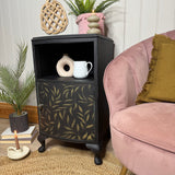 Vintage French style bedside table painted black and gold