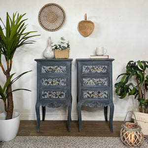 French Style Bedside Drawers Painted in Layered Greys