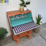 Colourful Orange Art Deco Writing Bureau Desk