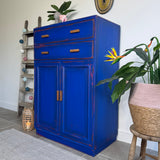 Vintage Linen Cupboard painted Rustic Colourful Bright Blue