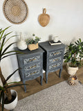 French Style Bedside Drawers Painted in Layered Greys