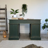 Solid Pine Dark Green Captains Desk - Vintage Industrial Style