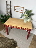 Solid Pine Kitchen Table / Desk Painted Stripy Red