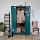 Vintage Wardrobe Armoire Painted Teal Green with Florals