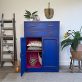 Vintage Linen Cupboard painted Rustic Colourful Bright Blue