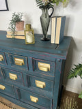 Vintage Industrial Apothecary Style Merchants Chest Of Drawers Painted Blue