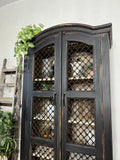 Rustic Black Solid Mango Wood Cupboard with Wrought Iron Doors