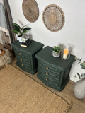 Pair of matching dark green bedside drawers