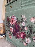 Vintage Stag Small Chest Of Drawers Painted Green and Floral