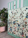 Handmade Chest of Drawers, Painted in Green and Cream with a Colourful Floral Design