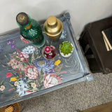 Vintage Bar Cart / Drinks Tea Trolley Painted Grey and Floral