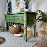 Bright Green Patterned Console Table Sideboard, Rustic Style