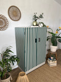 Striped green vintage linen cupboard/ wardrobe