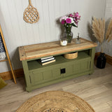 Solid Chunky Oak Tv Stand Painted Green