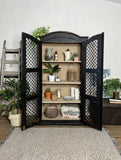 Rustic Black Solid Mango Wood Cupboard with Wrought Iron Doors