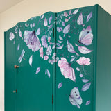 Vintage Wardrobe Armoire Painted Teal Green with Florals