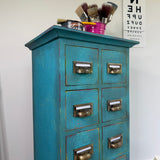 Colourful Blue Vintage Industrial Apothecary Style Wooden Chest of Drawers