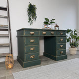 Solid Pine Dark Green Captains Desk - Vintage Industrial Style
