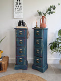 Colourful Vintage Industrial Apothecary Style Pair of Side Drawers