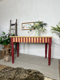 Solid Pine Kitchen Table / Desk Painted Stripy Red