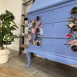 Pretty Writing Desk / Bureau painted light blue, pink and floral