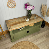 Solid Chunky Oak Tv Stand Painted Green