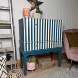 Blue & White Striped Vintage Linen Console / Cupboard