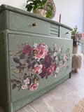 Vintage Stag Small Chest Of Drawers Painted Green and Floral