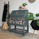 Vintage Bureau Writing Desk Painted Dark Grey, Blue and Floral