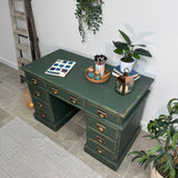 Solid Pine Dark Green Captains Desk - Vintage Industrial Style