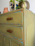 Vintage Linen Cupboard Painted Colourful Rustic Green