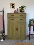 Vintage Linen Cupboard Painted Colourful Rustic Green