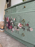 Vintage Stag Small Chest Of Drawers Painted Green and Floral