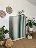 Striped green vintage linen cupboard/ wardrobe