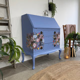 Pretty Writing Desk / Bureau painted light blue, pink and floral