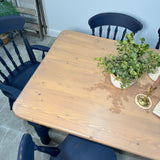 Rustic Farmhouse Solid Pine 5ft Kitchen / Dining Table and 6 Chairs Painted Dark Blue