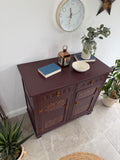 Vintage Carved Sideboard Painted Dark Plum Brown with Copper Detailing