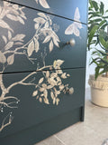 Stag Tallboy Dresser / Chest Of Drawers, Painted Dark Green And Floral