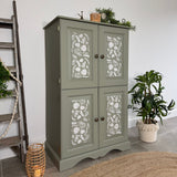 Solid Pine Larder / Pantry / Linen Freestanding Cupboard Painted Green and Botanical