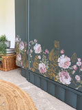 Vintage Armoire Wardrobe Painted Dark Grey and Floral