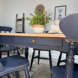 Rustic Farmhouse Solid Pine 5ft Kitchen / Dining Table and 6 Chairs Painted Dark Blue