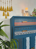 Vintage Tallboy Linen Cupboard Painted Blue Boho Style