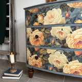 Vintage Bow Fronted Chest Of Drawers Painted Blues and Floral