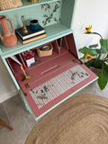 Secretary Bureau Desk Painted Light Blue with Floral Decor