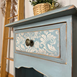 Pine Shelving Cupboard / Console Table / Side Table painted light blue and floral