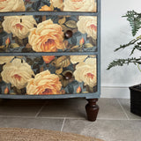 Vintage Bow Fronted Chest Of Drawers Painted Blues and Floral