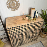 Rustic Reclaimed Solid Wood Patterned Green Chest of Drawers